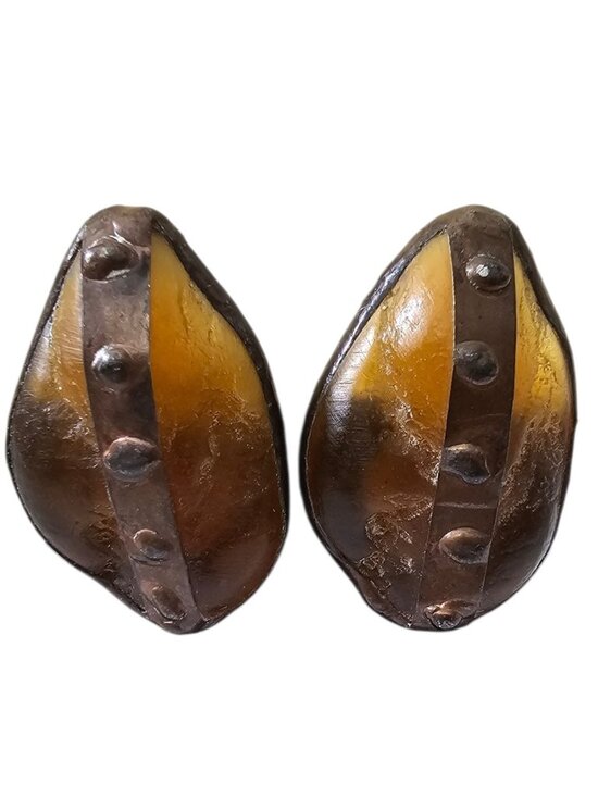 Unbranded Jewelry - Vintage Amber Lucite Clip-On Earrings Copper Tone Rivet Industrial Style Mid-Cen